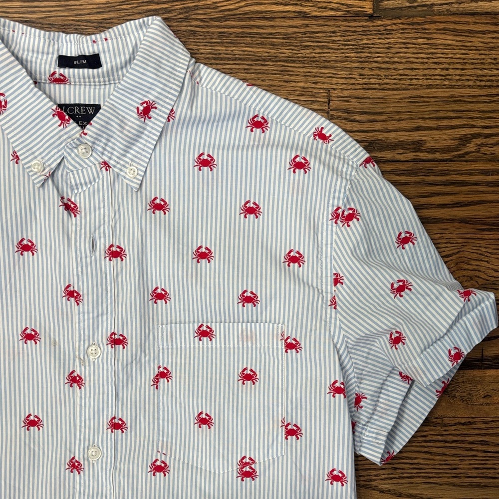 J.Crew Men's Crabs Striped Button Up Casual Shirt